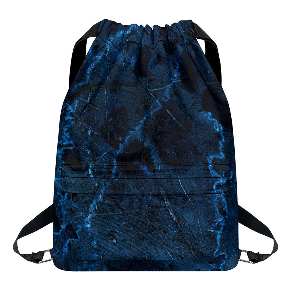 Dark Blue Marble Print Drawstring Backpack