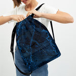 Dark Blue Marble Print Drawstring Backpack