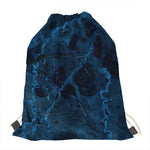 Dark Blue Marble Print Drawstring Bag