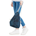 Dark Blue Marble Print Drawstring Bag