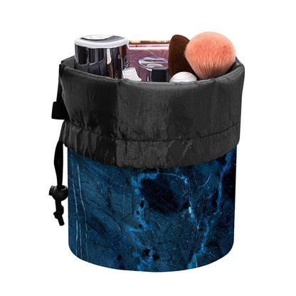Dark Blue Marble Print Drawstring Makeup Bag