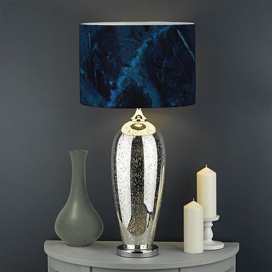 Dark Blue Marble Print Drum Lamp Shade