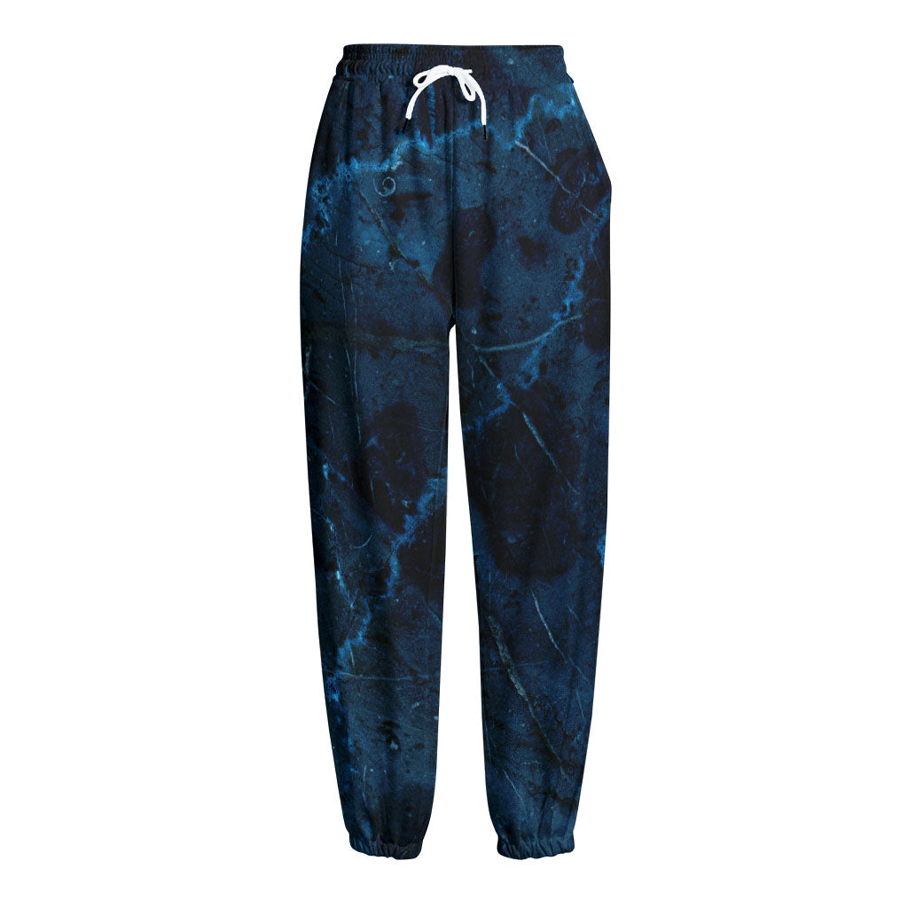 Dark Blue Marble Print Fleece Lined Knit Pants