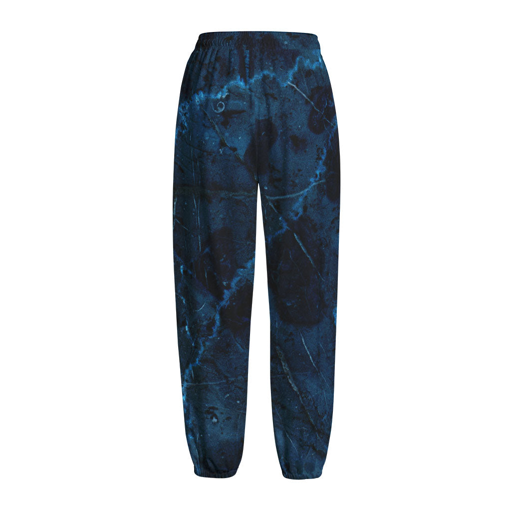 Dark Blue Marble Print Fleece Lined Knit Pants