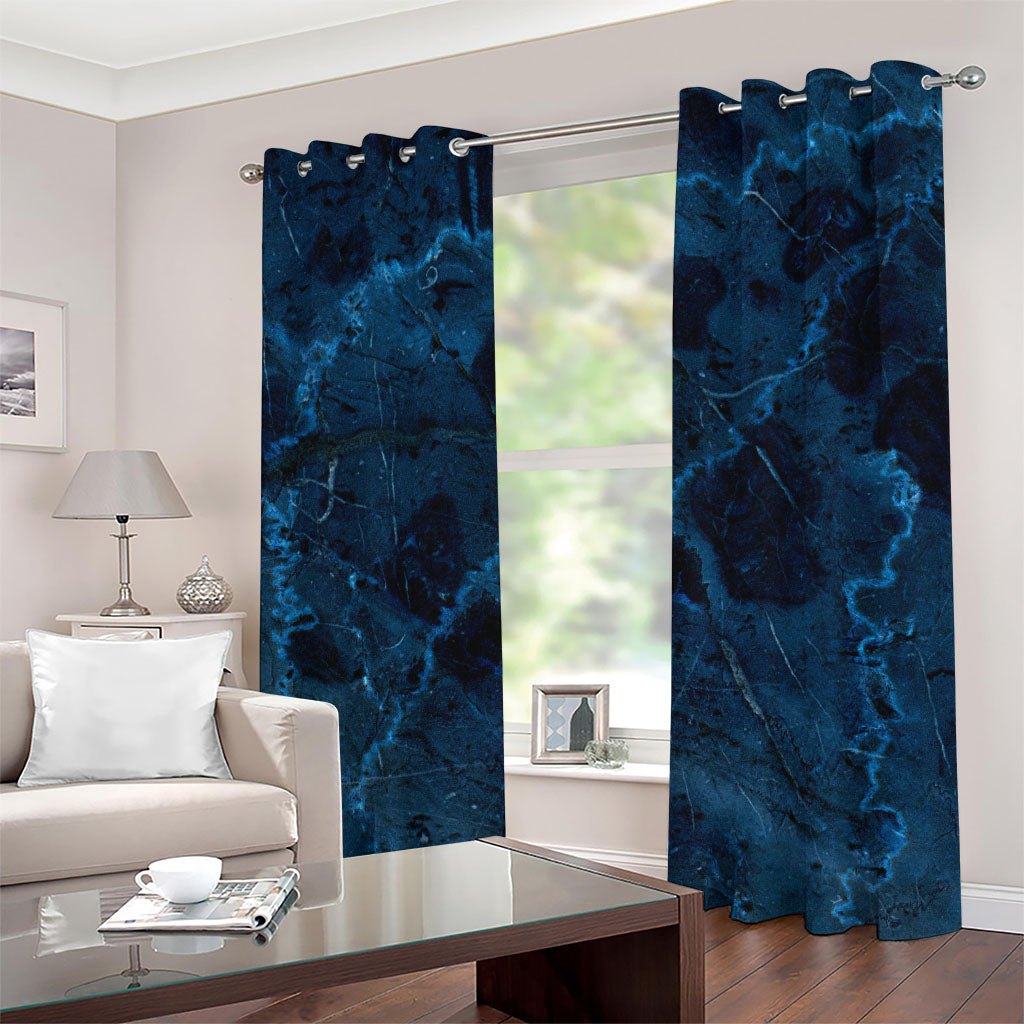 Dark Blue Marble Print Grommet Curtains