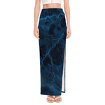 Dark Blue Marble Print High Slit Maxi Skirt