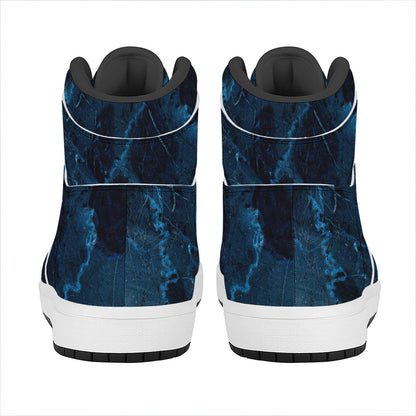 Dark Blue Marble Print High Top Leather Sneakers