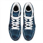 Dark Blue Marble Print High Top Leather Sneakers