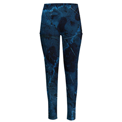 Dark Blue Marble Print High-Waisted Pocket Leggings
