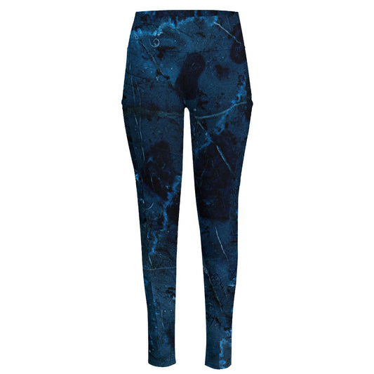 Dark Blue Marble Print High-Waisted Pocket Leggings