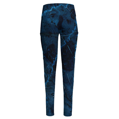 Dark Blue Marble Print High-Waisted Pocket Leggings