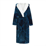 Dark Blue Marble Print Hooded Bathrobe