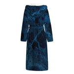 Dark Blue Marble Print Hooded Bathrobe