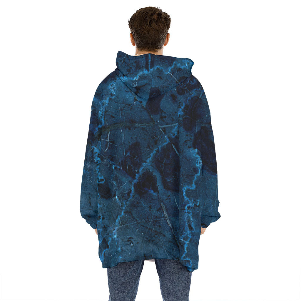 Dark Blue Marble Print Hoodie Blanket