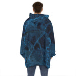 Dark Blue Marble Print Hoodie Blanket