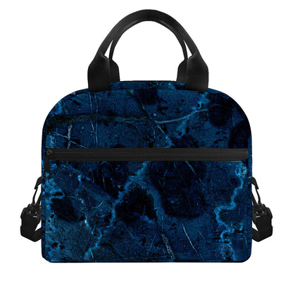 Dark Blue Marble Print Insulated Lunch Bag