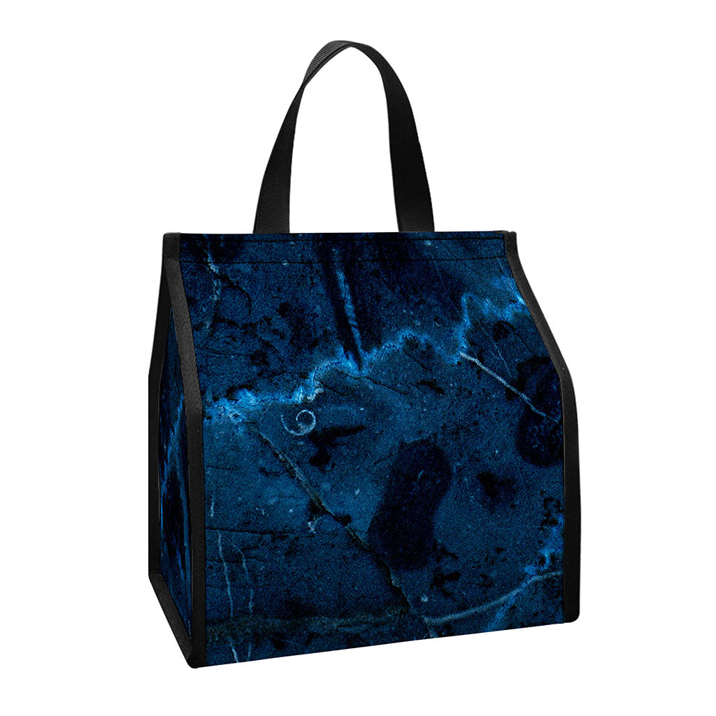 Dark Blue Marble Print Insulated Lunch Tote