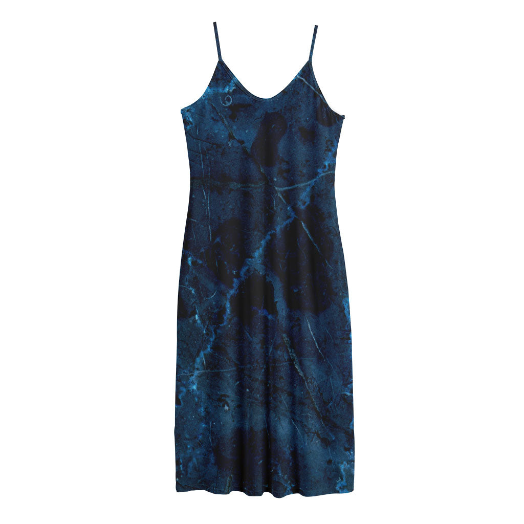 Dark Blue Marble Print Jersey Midi Cami Dress