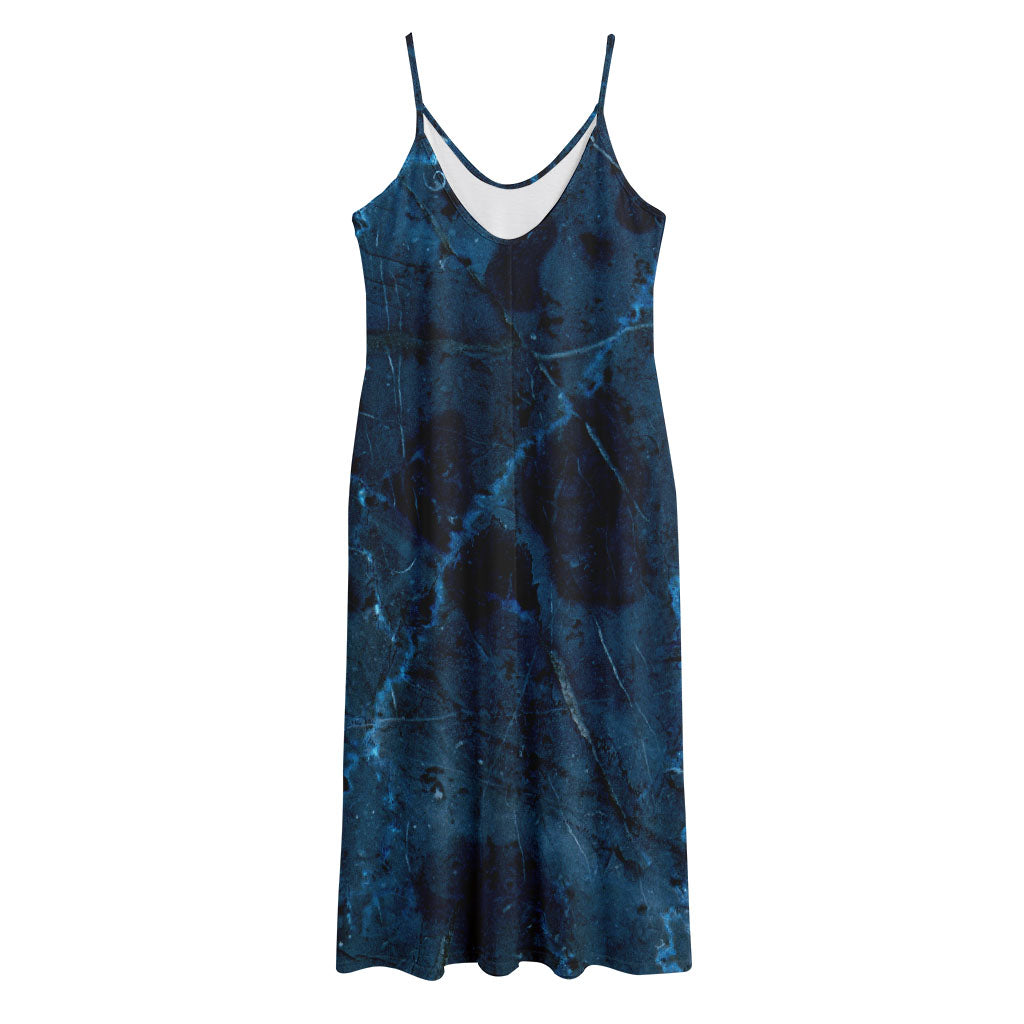 Dark Blue Marble Print Jersey Midi Cami Dress