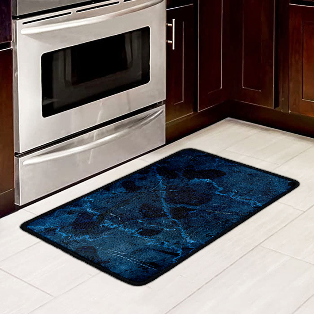 Dark Blue Marble Print Kitchen Mat