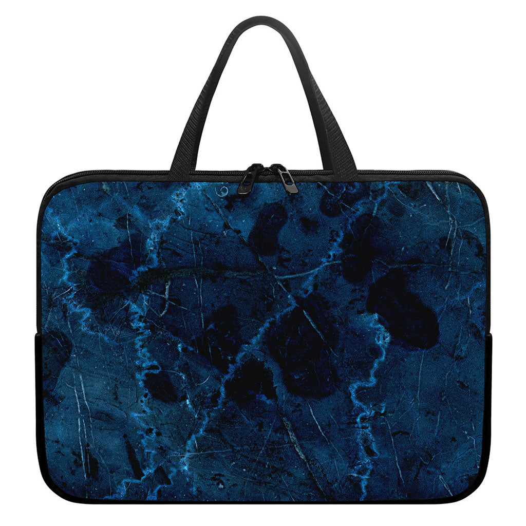 Dark Blue Marble Print Laptop Sleeve With Handle