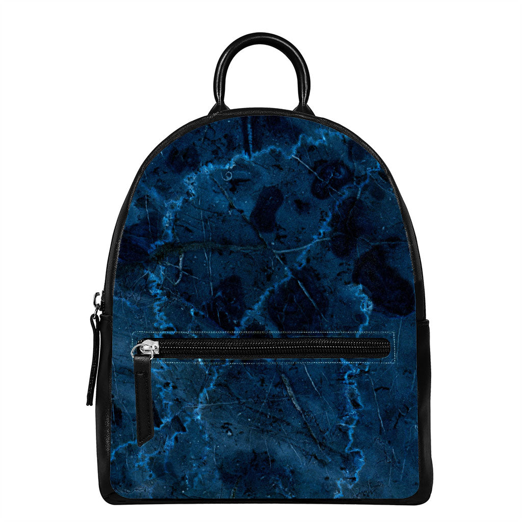 Dark Blue Marble Print Leather Backpack