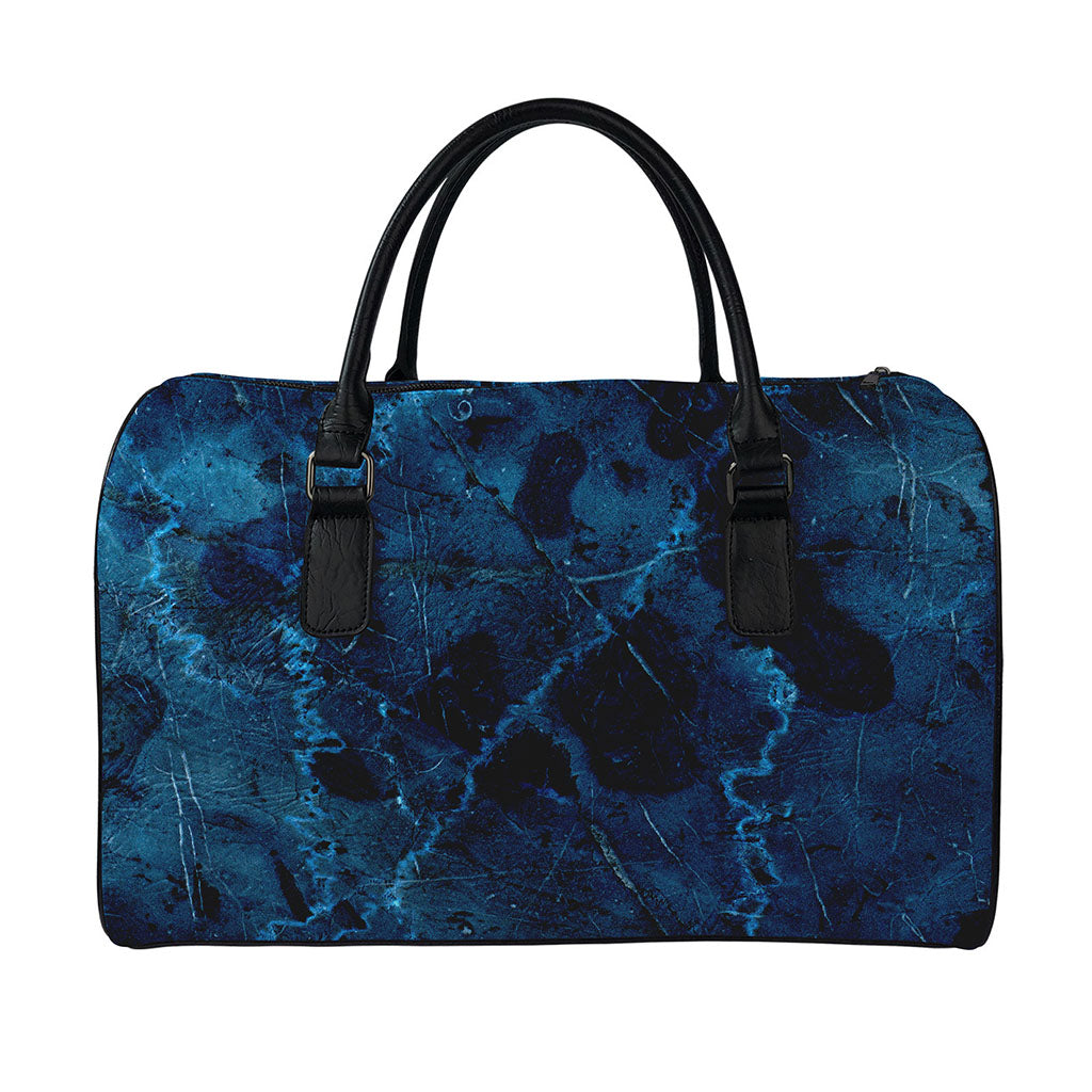 Dark Blue Marble Print Leather Duffle Bag