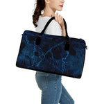 Dark Blue Marble Print Leather Duffle Bag