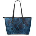 Dark Blue Marble Print Leather Tote Bag With Zipper