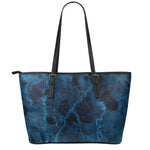 Dark Blue Marble Print Leather Tote Bag