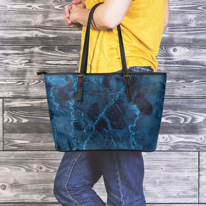 Dark Blue Marble Print Leather Tote Bag