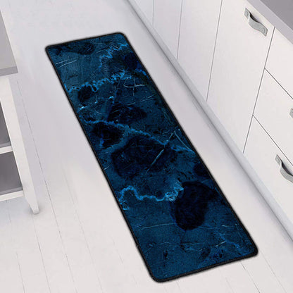 Dark Blue Marble Print Long Kitchen Mat