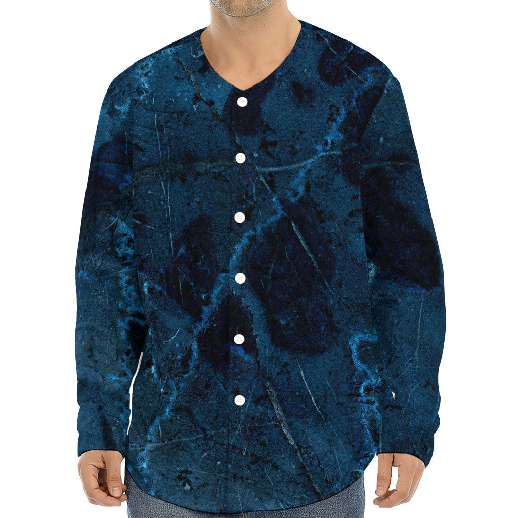 Dark Blue Marble Print Long Sleeve Baseball Jersey