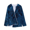 Dark Blue Marble Print Long Sleeve Short Coat