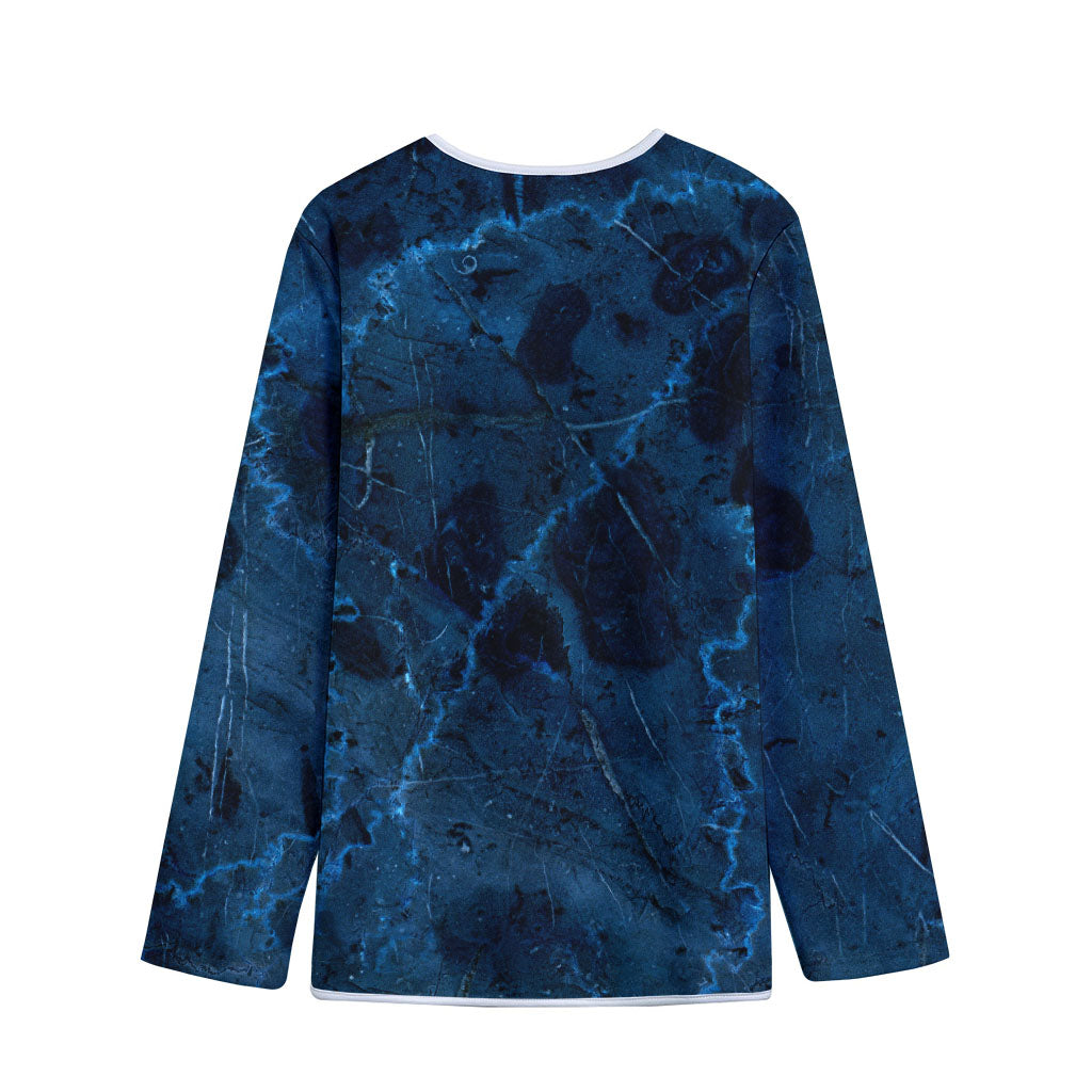Dark Blue Marble Print Long Sleeve Short Coat