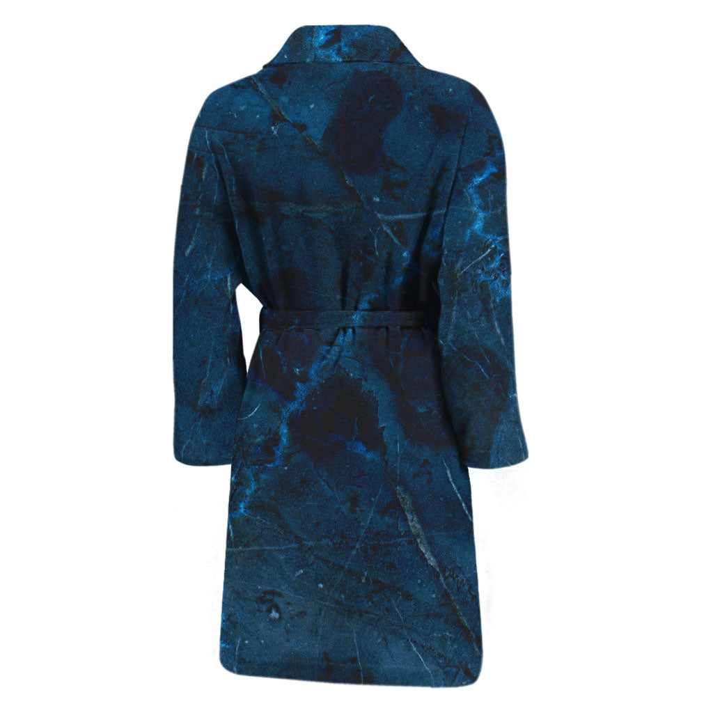 Dark Blue Marble Print Men's Bathrobe