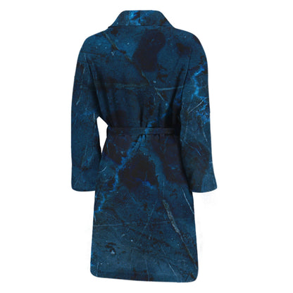 Dark Blue Marble Print Men's Bathrobe