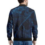 Dark Blue Marble Print Men's Bomber Jacket