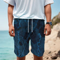 Dark Blue Marble Print Men's Cargo Shorts