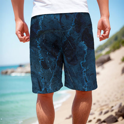 Dark Blue Marble Print Men's Cargo Shorts