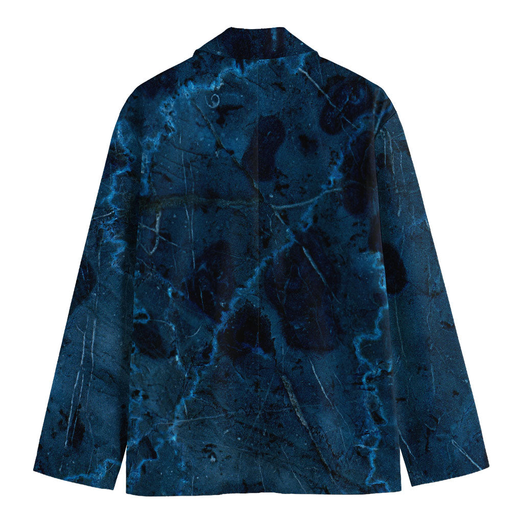 Dark Blue Marble Print Men's Cotton Blazer