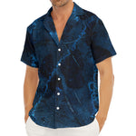 Dark Blue Marble Print Men's Deep V-Neck Shirt