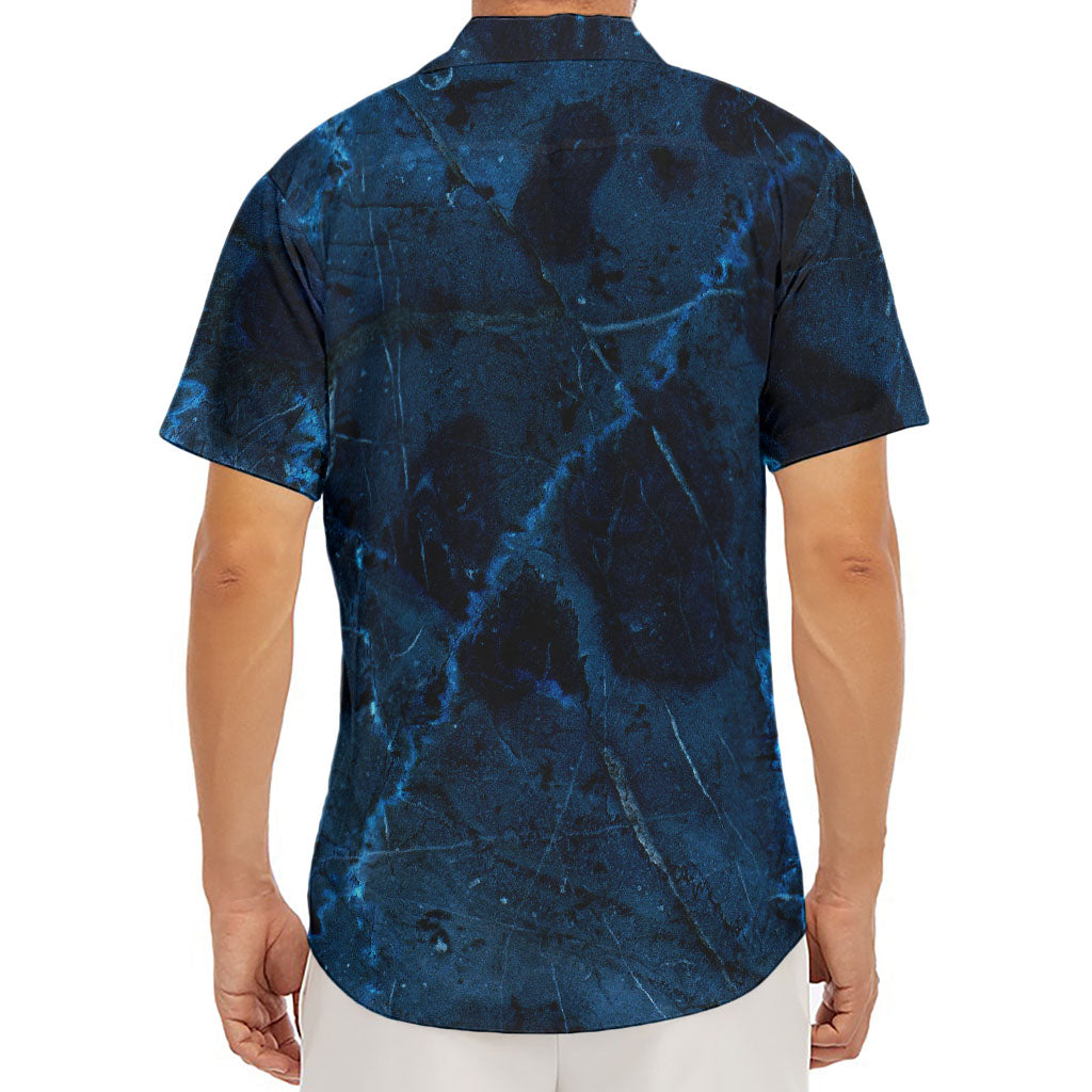 Dark Blue Marble Print Men's Deep V-Neck Shirt