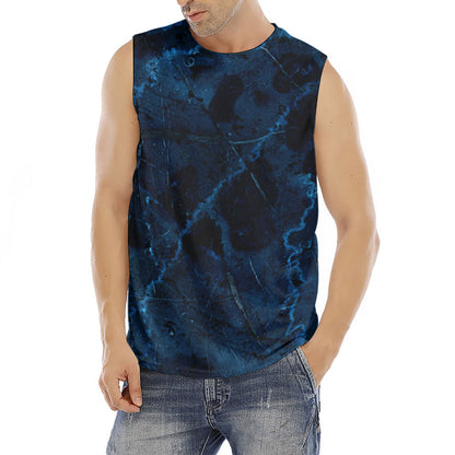 Dark Blue Marble Print Men's Fitness Tank Top