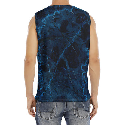 Dark Blue Marble Print Men's Fitness Tank Top