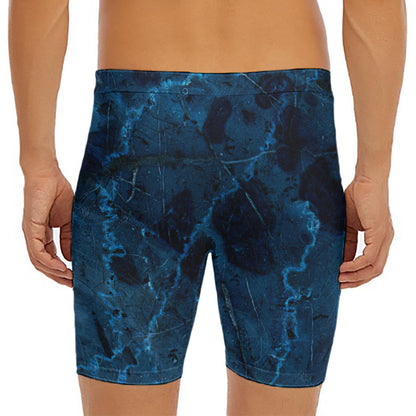 Dark Blue Marble Print Men's Long Boxer Briefs