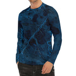 Dark Blue Marble Print Men's Long Sleeve Rash Guard