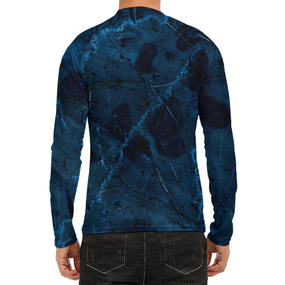 Dark Blue Marble Print Men's Long Sleeve Rash Guard