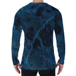 Dark Blue Marble Print Men's Long Sleeve T-Shirt