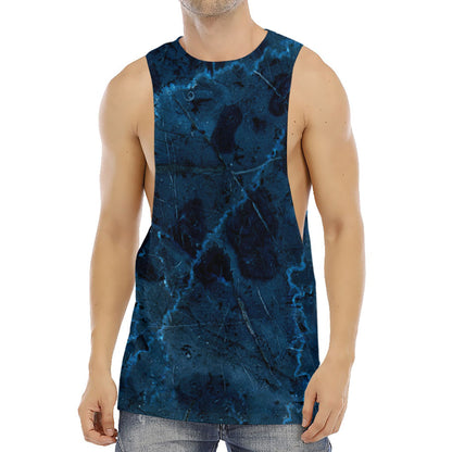 Dark Blue Marble Print Men's Muscle Tank Top